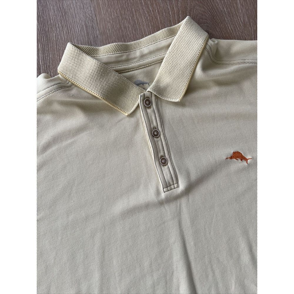 Tommy Bahama Shirt‎ Men's XXL Yellow Short Sleeve Polo Pullover Collared Pocket